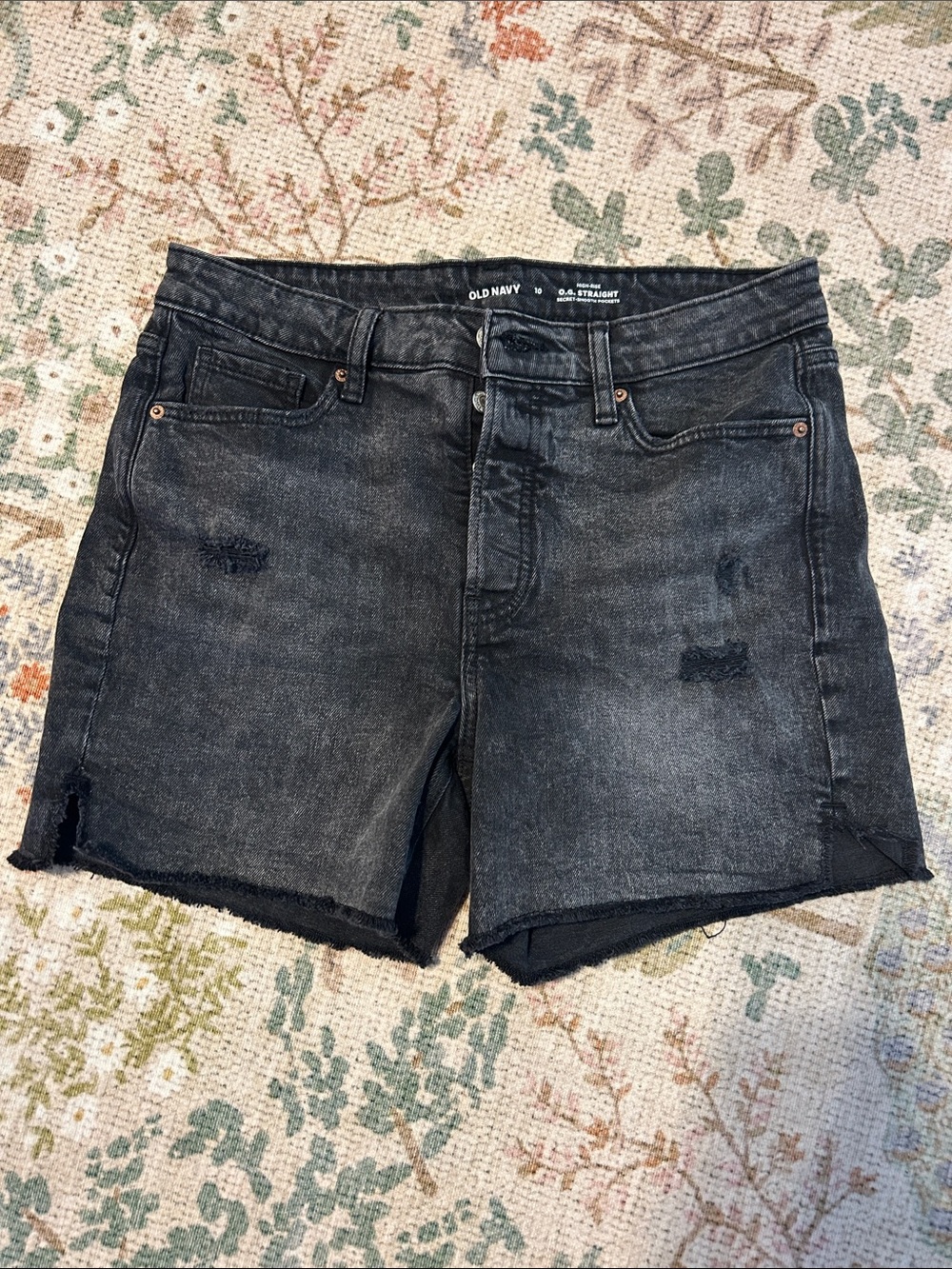 Old Navy Washed Black Denim Cutoff Shorts - High Rise OG Straight